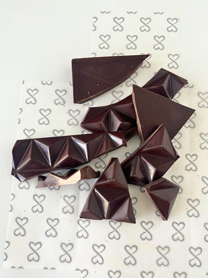 dark chocolate bar broken into pieces