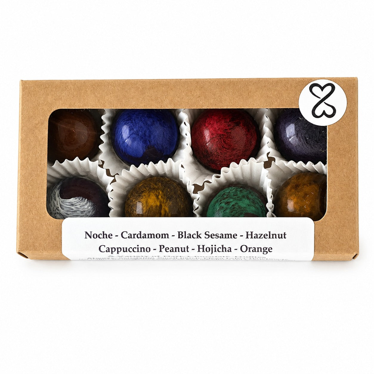 box of 8 chocolate truffles in a kraft paper rectangular box