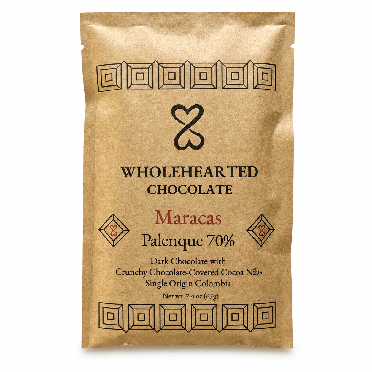 Wholehearted Chocolate Maracas Palenque 70% bar in its kraft paper package