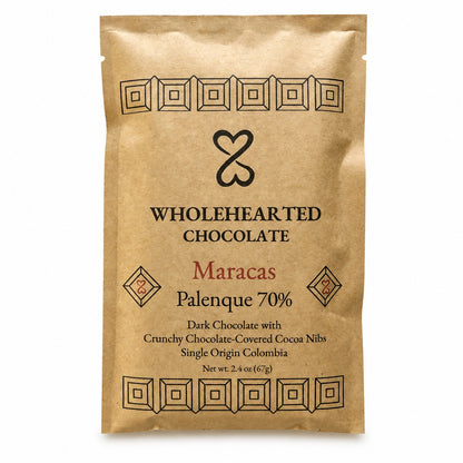 Wholehearted Chocolate Maracas Palenque 70% bar in its kraft paper package