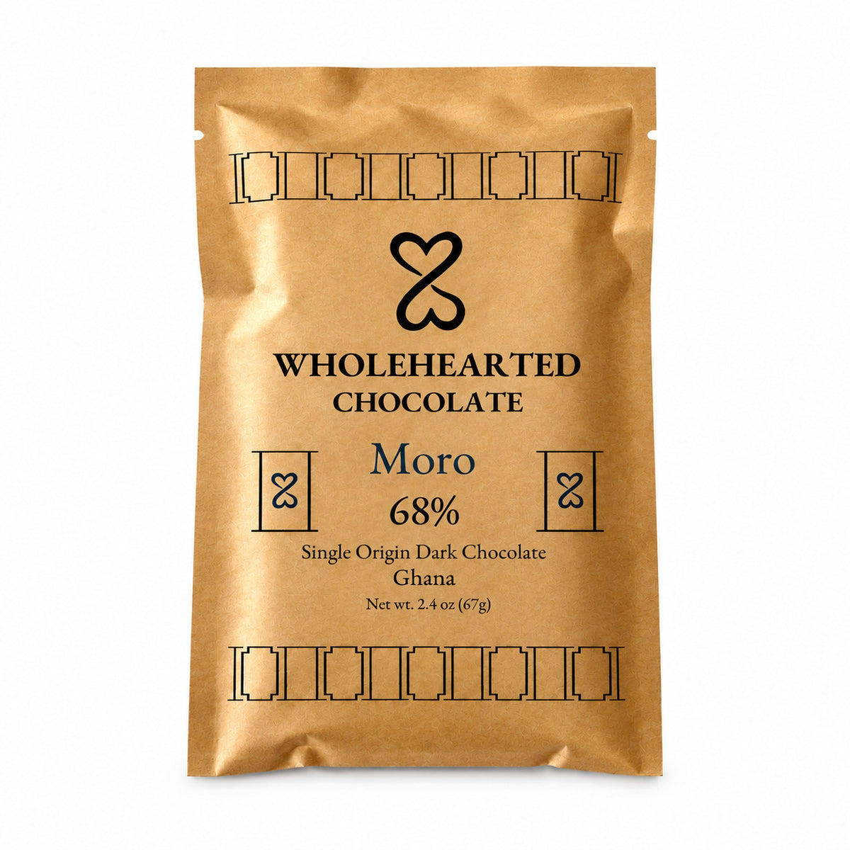 brown kraft packaging holding a dark chocolate bar