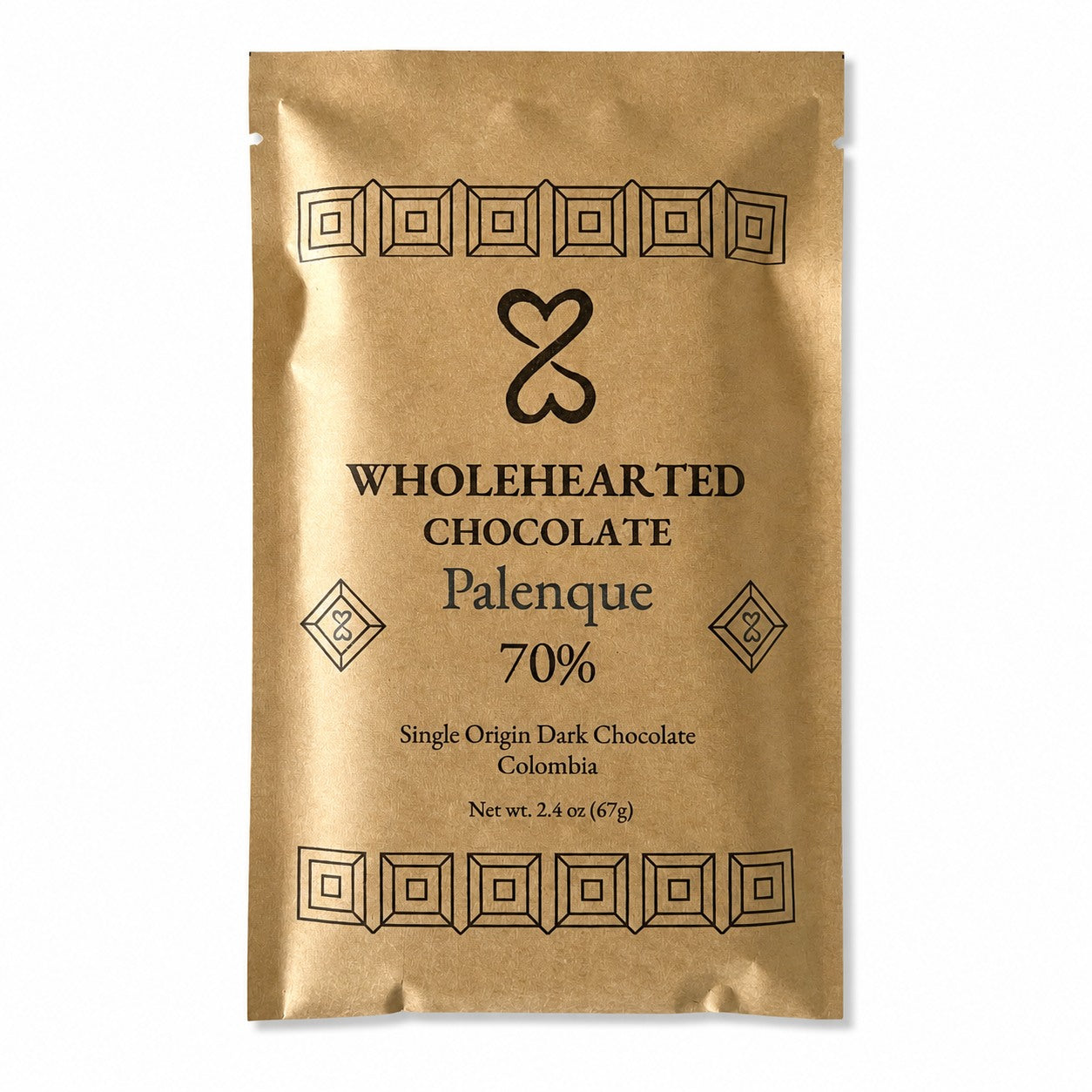Wholehearted Chocolate Pure Palenque 70% bar in its kraft paper package